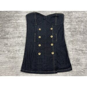 Gold Flava Dress Womens Medium Blue Denim Dark‎ Wash Mini Cotton Blend